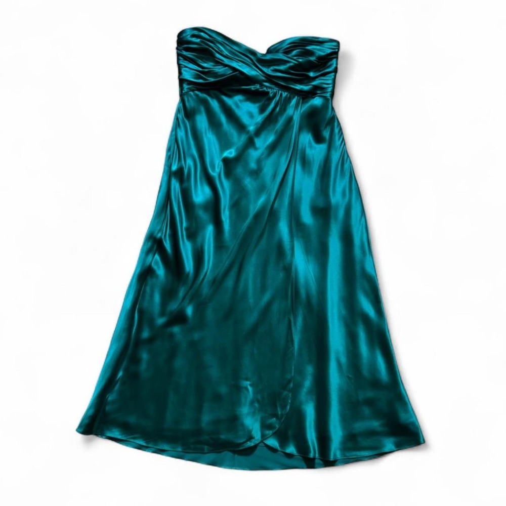 Y2K Silk Strapless Dress Women's Size 10 Green Banana Republic Wedding Guest